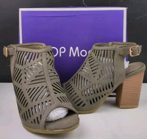 Top Moda Connie-8 Open Toe Chunky Heel Bootie, Olive Green, sz 8 - Picture 1 of 10