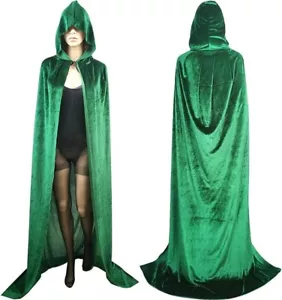 Halloween Hooded Unisex Cloak, Velvet Fancy Dress Cape Small Green Party Gear - Picture 1 of 7