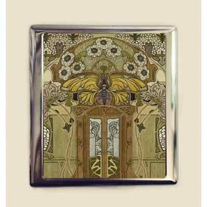 Custodia sigarette farfalla Art Nouveau biglietto da visita portadocumenti portafoglio fiore  - Foto 1 di 4