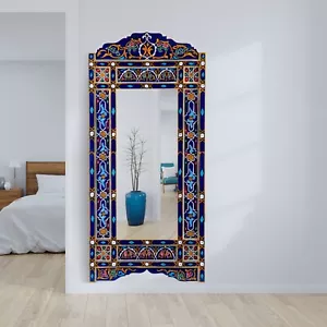 Navy Blue Full length Floor frame for a mirror, Moroccan handpainted (no glass) - Picture 1 of 4