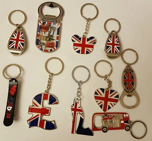 I LOVE LONDON .ENGLAND, UNION JACK 12 KEYCHAINS ENGLAND SOUVENIRS KEY RINGS - Picture 1 of 3