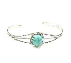 Navajo Sterling Silver Kingman Turquoise Bracelet Handmade By Esther White ๐บ๐ธ - Picture 1 of 11
