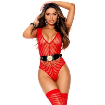 Juego de medias Chevron a rayas de peluche hasta el muslo red de ganchillo cuello en V corte alto 12142 Foto 1 de 4