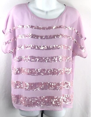 Vintage Forever21 Sheer Chiffon Top M Lilac Sequin ScoopNeck Fairy disco dainty - Image 1 of 4
