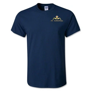 The Royal Navy, HM Submarines with Dolphins Embroidered Cotton T-shirt - Picture 1 of 3