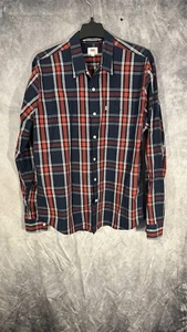 Camicia uomo Levi’s rossa blu a quadri con bottoni aderente XL cotone manica lunga - Foto 1 di 13