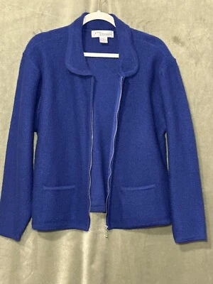 Cárdigan chaqueta bolsillos Norm Thompson Portland Oregon 100 % lana para mujer azul con cremallera Foto 1 de 4