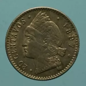 REPUBBLICA DOMINICANA 20 CENTAVOS 1897 DOMINICAN AMERICA MONETA ARGENTO RARA - Foto 1 di 2