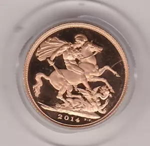 2014 GOLD PROOF FULL SOVEREIGN COIN IN CAPSULE IN NEAR MINT CONDITION - Picture 1 of 2