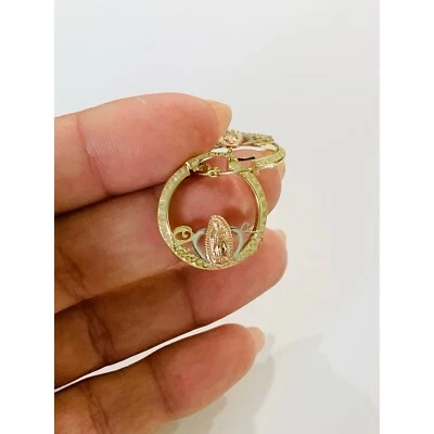 Real 10k Gold Virgin Mary Earrings Hoops Guadalupe - Aretes en oro virgen - Image 1 of 3