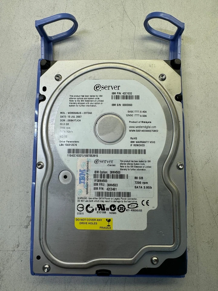 IBM 39M4500 39M4503 42C0461 1P39MM4500 80Gb 7.2K 3Gb/s SATA 3.5in HDD - Image 1 of 4