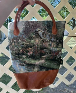 Thomas Kinkade Tapestry Bag Small Tote Purse Gregg Gifts USA Cottage Design - Picture 1 of 19