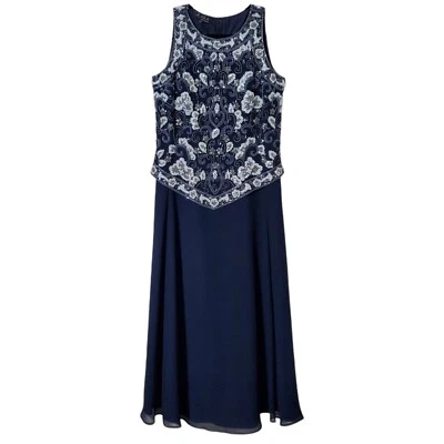 Vestido J Kara Cuentas Talla 6 Azul Sin Mangas Formal Evento Ocasión Especial Para Mujer  Foto 1 de 4