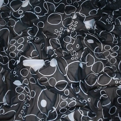 Tela de muselina viscosa de diseñadores. Blanco y negro Made in Italy.  Precio por 1m. Foto 1 de 4