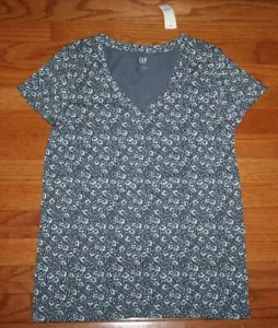 NEW NWT Womens GAP V-Neck T-Shirt FAVORITE TEE Blue Floral Print $19 *4T - Picture 1 of 6