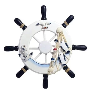 Nautisches Holzschiff Segelboot Lenkrad Fischernetz Wohnkultur 13 Zoll - Bild 1 von 2