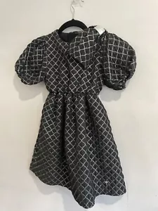 Tyess Elegant Girls Party Dress Elastic Waist Short Sleeve Black Silver Sz 8A - Picture 1 of 10