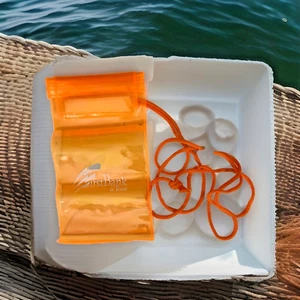 Promotional Waterproof Clear Phone Pouch Adjustable Neck Cord 4.5" x 8.5" Orange - Picture 1 of 7