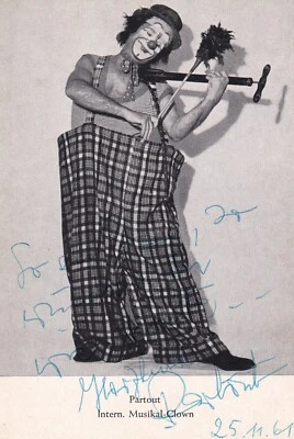 AK  Clown - Partout - Intern. Musik-Clown, mit Autogramm, signiert 25.11.1961 - Bild 1 von 2