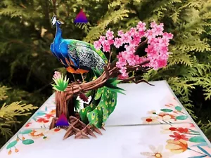 3D Pop Up Greeting Card Peacock Bird Flower Floral Birthday Mother Anniversary - Picture 1 of 10