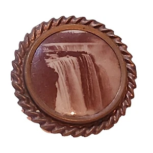 Antique Horseshoe Falls Gold Brooch Photo Locket Sepia Photograph Souvenir USA - Picture 1 of 7