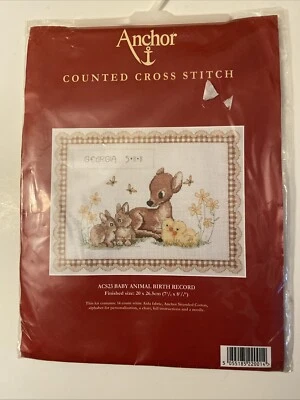 Anchor Counted Cross Stitched Kit ACS23 Baby Animal Birth Record New 20x26.5cm - Image 1 of 3