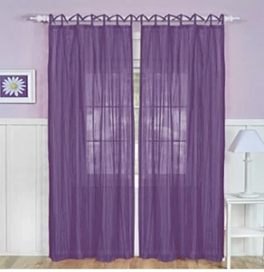 Set Of 2 - Greta Crushed Sheer Tie Top Window Curtain Panel - 84-Inch - Purple - Picture 1 of 6