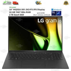 LG Gram 16” Inch Laptop 32GB LPDDR5x 2TB Gen4 SSD Intel Ultra 7 155H MFGYR 2024 - Picture 1 of 24