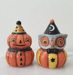 Johanna Parker Halloween Salt & Pepper Shakers Set Pumpkins And Owl Fall No Box - Picture 1 of 4