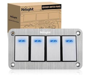 Nilight 4 Gang Rocker Switch Panel 3 Pin On Off Pre-Wired Toggle Switches - Picture 1 of 9