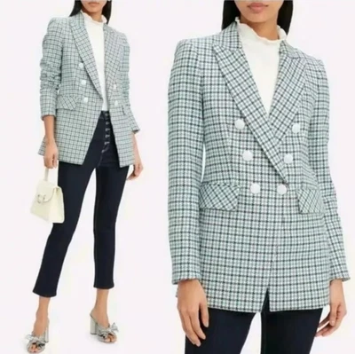 Veronica Beard White Blue Houndstooth Moroso Dickey Jacket $650 Size 8 - Image 1 of 4