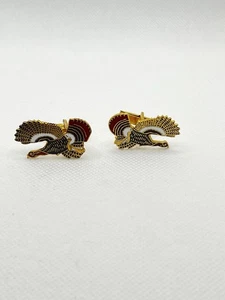 Vintage Enamel Pheasant Cuff Links Gold Tone Hunter Outdoorsman - Picture 1 of 8