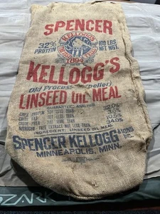 Spencer Kellogg’s Olio di Semi di Lino Pasto Burlap Sacco Sacchetto 100 libbre - Foto 1 di 22