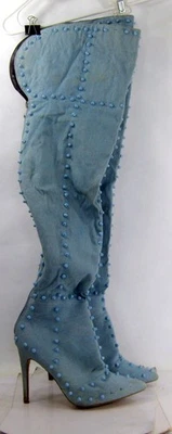 CAPE ROBBIN AZUL 4.5" Tacón de aguja Tachuela Sobre la rodilla Bota Mujer Talla 10 Foto 1 de 4