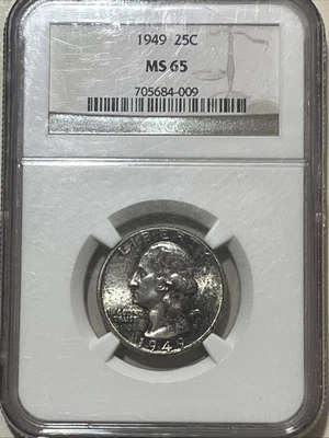 1949-P Philadelphia Washington Quarter NGC MS65 US 25c Silver Coin Gem BU UNC - Image 1 of 4