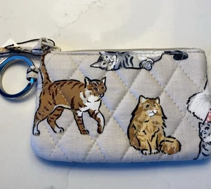 Vera Bradley Zip ID Case with Key Ring in A Cat’s Life.  NEW - Picture 1 of 3