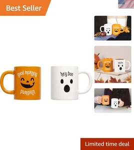 Encantador juego de tazas de calabaza y fantasma de Halloween: tazas de cerámica de 16 oz para sorbos de otoño - Imagen 1 de 10