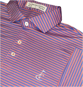 Holderness & Bourne Polo Shirt Men L Orange Blue Stretch Country Club Logo - Picture 1 of 8