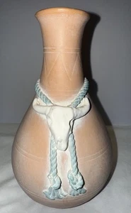 Vintage Western Handmade Pottery Vase Steer Skull Artist Signed Cool Piece - Picture 1 of 8