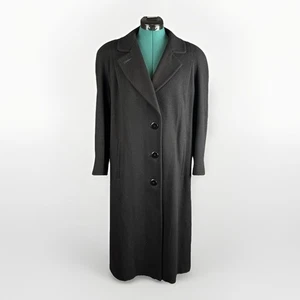 VTG Alorna 100% Wool Black Long Coat Women's Petite USA Buttons Double Breasted - Picture 1 of 18