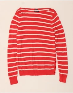 TOMMY HILFIGER Womens Boat Neck Jumper Sweater UK 10 Small Red Striped DF73 - Picture 1 of 3