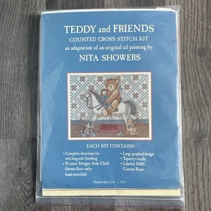 Lang TEDDY & FRIENDS By Nita Showers 1990 12.5" x 15.5" Cross Stitch Kit NEW - Picture 1 of 3