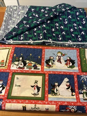 Christmas Fabric Approximately 2 Yards Each Pattern Deer/Trees & Penguins  - Image 1 of 4