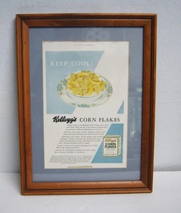 "Keep Cool!" Original 1930s Kellogg's Corn Flakes Ad VTG Oak Frame 16.25"x12" - Picture 1 of 5
