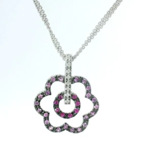 LeVian 14K White Gold Natural Pink Sapphire & Diamond Flower Pendant MSRP $2,475 - Picture 1 of 8