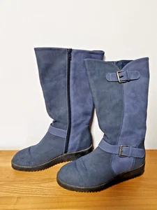 Joe Browns blaue halbhohe Keilabsatz Stiefel Größe UK 5 zweifarbig durchgehender Seitenreißverschluss - Bild 1 von 8