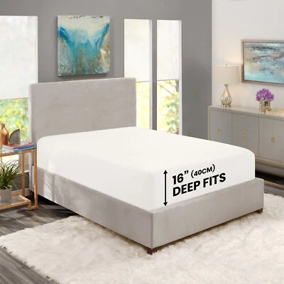 Sábana bajera tamaño completo 16” bolsillo profundo fácil cuidado transpirable sábanas elásticas Foto 1 de 4