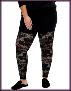  TORRID SEXY (3X ) 22-24   BLACK FULL LENGTH SIGNATURE WAIST LACE LEGGING FLORAL - Picture 1 of 4