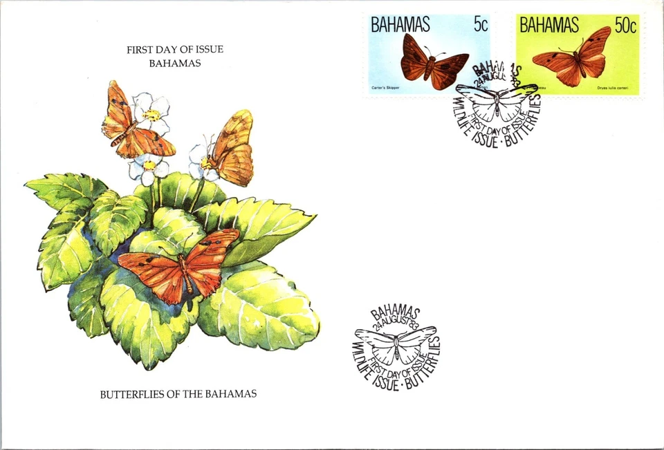 巴哈马 1983 年 FDC - 蝴蝶/野生动物发行 - J8950 — 第 1/2 张图片