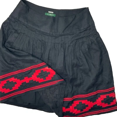 Falda Lauren Ralph Lauren 100% Lino Negra Suroeste Roja Azteca Tribal Talla 8 Foto 1 de 4